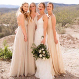 Affordable Long A-line Chiffon Flowy Bridesmaid Dresses For Wedding Rjerdress