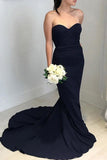 Affordable Strapless Black Sweetheart Elegant Mermaid Long Open Back Bridesmaid Dress RJS595