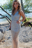 Amazing Beaded Trumpet Mermaid Sleeveless Prom Evening Dresses Rjerdress