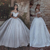 Amazing Modest Long Off The Shoulder Lace Beading Ball Gown Wedding Dresses Rjerdress