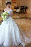 Amazing Off The Shoulder Ivory Lace Tulle Long Wedding Dresses Bride Dresses