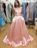 Amazing Pearls Pink A Line Sweetheart Long Cheap Prom Evening Dresses RJS30