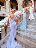 Appliqued Straps Mermaid Bridesmaid Dress with Bow
