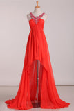 Asymmetrical A Line Party Dresses Scoop With Beading Chiffon