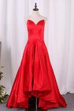 Asymmetrical Party Dresses V Neck Satin Red Rjerdress