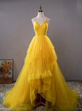Asymmetrical Prom Dresses A Line Tulle V Neck With Beads And Ruffles Rjerdress