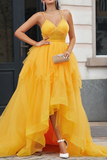 Asymmetrical Prom Dresses A Line Tulle V Neck With Beads And Ruffles Rjerdress