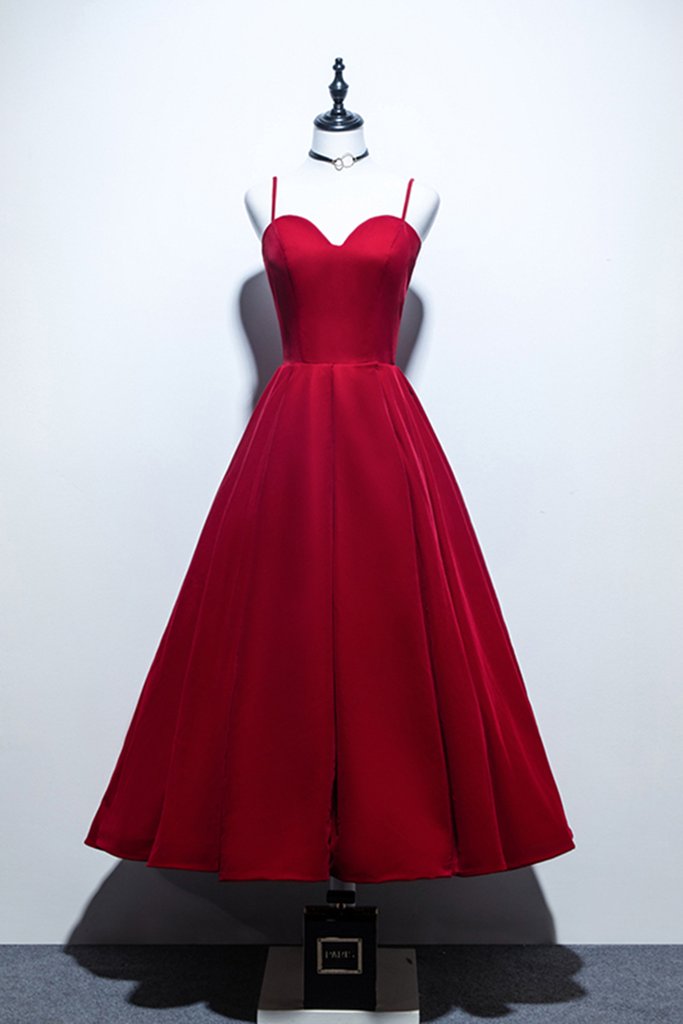 Asymmetrical Prom Dresses Satin Sweetheart Red Tea Length Rjerdress