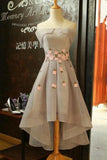 Asymmetrical Strapless Homecoming Dresses A Line Tulle With Applique Rjerdress