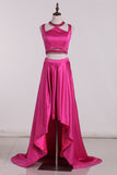 Asymmetrical Two-Piece Scoop Party Dresses A Line Satin With Beading