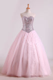 Awesome Ball Gown Sweetheart Party Dresses Beaded Floor Length Lace Up