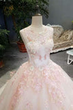Awesome Floral Bridal Dress Shiny Tulle Scoop Lace Up With Beads Handmade Flowers