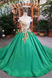 Awesome Satin Bridal Dresses Lace Up With Appliques And Sequins Cheap Price Rjerdress