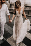 Backless Illusion Neck Sleeveless Lace Cheap High Quality Beach A Line Wedding Dresses Rjerdress
