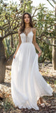 Backless Lace Open Back Sweetheart A-Line White Chiffon Sleeveless Beach Wedding Dresses Rjerdress