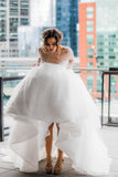 Backless Long Sleeve Bride Dresses Modest 3/4 Sleeve Wedding Gowns Rjerdress