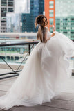 Backless Long Sleeve Bride Dresses Modest 3/4 Sleeve Wedding Gowns