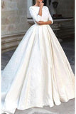 Backless Long Sleeve Ivory Wedding Dresses Modest 3/4 Sleeve Wedding Gowns Rjerdress