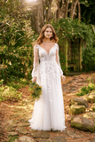 Backless Long Sleeves V Neck Tulle Beach Wedding Dresses
