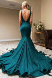Backless Mermaid Long Cheap V Neck Evening Dress Custom Made Formal Slit Prom Dresses Rjerdress