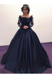 Ball Gown Bateau Long Sleeves Sweep/Brush Train Applique Satin Dresses Rjerdress