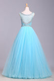 Ball Gown Blue Scoop Sequins Organza Long Elegant Party Dresses RJS165 Rjerdress