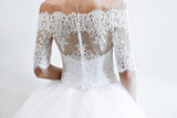 Ball Gown Boat Neck Tulle With Applique And Beads Long Sleeves Wedding Dresses Rjerdress