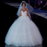 Ball Gown Bowknot Sweetheart Tulle Bride Dresses Strapless Ivory Wedding Gowns