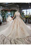 Ball Gown Bridal Dresses High Neck A-Line Top Quality Appliques Tulle Beading