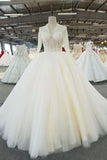 Ball Gown Bridal Dresses  High Neck Long Sleeves Royal Train Tulle With Beading