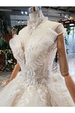Ball Gown Bridal Dresses One And Half Meter Train Short Sleeves Top Quality Appliques Tulle Beading Rjerdress
