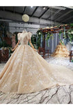 Ball Gown Bridal Dresses One And Half Meter Train Short Sleeves Top Quality Appliques Tulle Beading Rjerdress