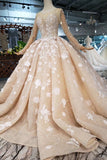 Ball Gown Bridal Dresses One Meter Train Scoop Top Quality Handmade Flowers Tulle
