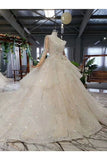 Ball Gown Bridal Dresses Scoop Long Sleeves Top Quality Appliques Tulle Beading