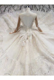 Ball Gown Bridal Dresses Scoop Long Sleeves Top Quality Appliques Tulle Beading Rjerdress