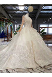 Ball Gown Bridal Dresses Scoop Long Sleeves Top Quality Appliques Tulle Beading