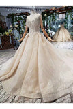 Ball Gown Bridal Dresses Scoop Short Sleeves Top Quality Appliques Tulle Beading