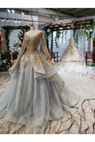 Ball Gown Bridal Dresses Scoop Top Quality Appliques Tulle Beading Long Sleeves