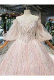 Ball Gown Bridal Dresses Sweetheart  1/2 Sleeves Top Quality Appliques Tulle Beading
