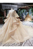 Ball Gown Bridal Dresses Sweetheart 3/4 Sleeves Top Quality Appliques Tulle Beading Rjerdress