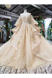 Ball Gown Bridal Dresses Sweetheart 3/4 Sleeves Top Quality Appliques Tulle Beading