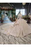 Ball Gown Bridal Dresses V Neck Long Sleeves Top Quality Appliques Tulle Beading