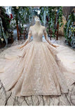 Ball Gown Bridal Dresses V Neck Long Sleeves Top Quality Appliques Tulle Beading Rjerdress