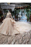 Ball Gown Bridal Dresses V Neck Long Sleeves Top Quality Appliques Tulle Beading Rjerdress