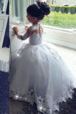 Ball Gown Flower Girl Dresses Scoop Long Sleeves Tulle With Applique Rjerdress