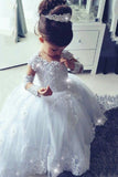 Ball Gown Flower Girl Dresses Scoop Long Sleeves Tulle With Applique Rjerdress
