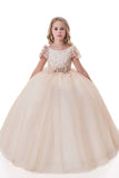 Ball Gown Flower Girl Dresses Scoop Short Sleeves Tulle With Applique Rjerdress