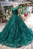 Ball Gown Green Court Train Scoop Lace Appliques Cap Sleeves Lace up Quinceanera Dresses RJS787