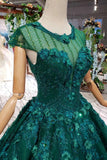 Ball Gown Green Court Train Scoop Lace Appliques Cap Sleeves Lace up Quinceanera Dresses RJS787 Rjerdress