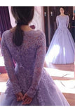 Ball Gown Jewel Long Sleeves Floor-Length Lace Tulle Dresses Rjerdress